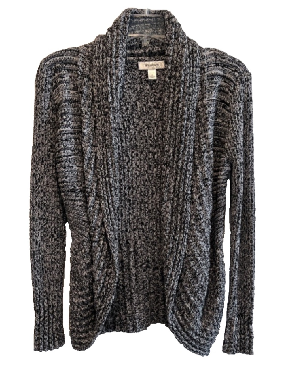 Women's Dress Barn Black Marbled Shawl Collar Open Front Cardigan Sweater PM